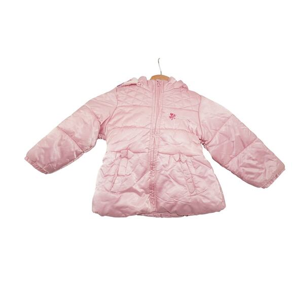 OshKosh B’gosh Toddler Pink Quilted Puffer Jacket 2T Hooded Fleece Lined - Picture 1 of 6